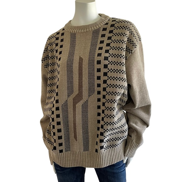 Vintage Sweaters - Vintage Oversized Slouchy Knit Crewneck Grandpa Dad Sweater Light Academia
